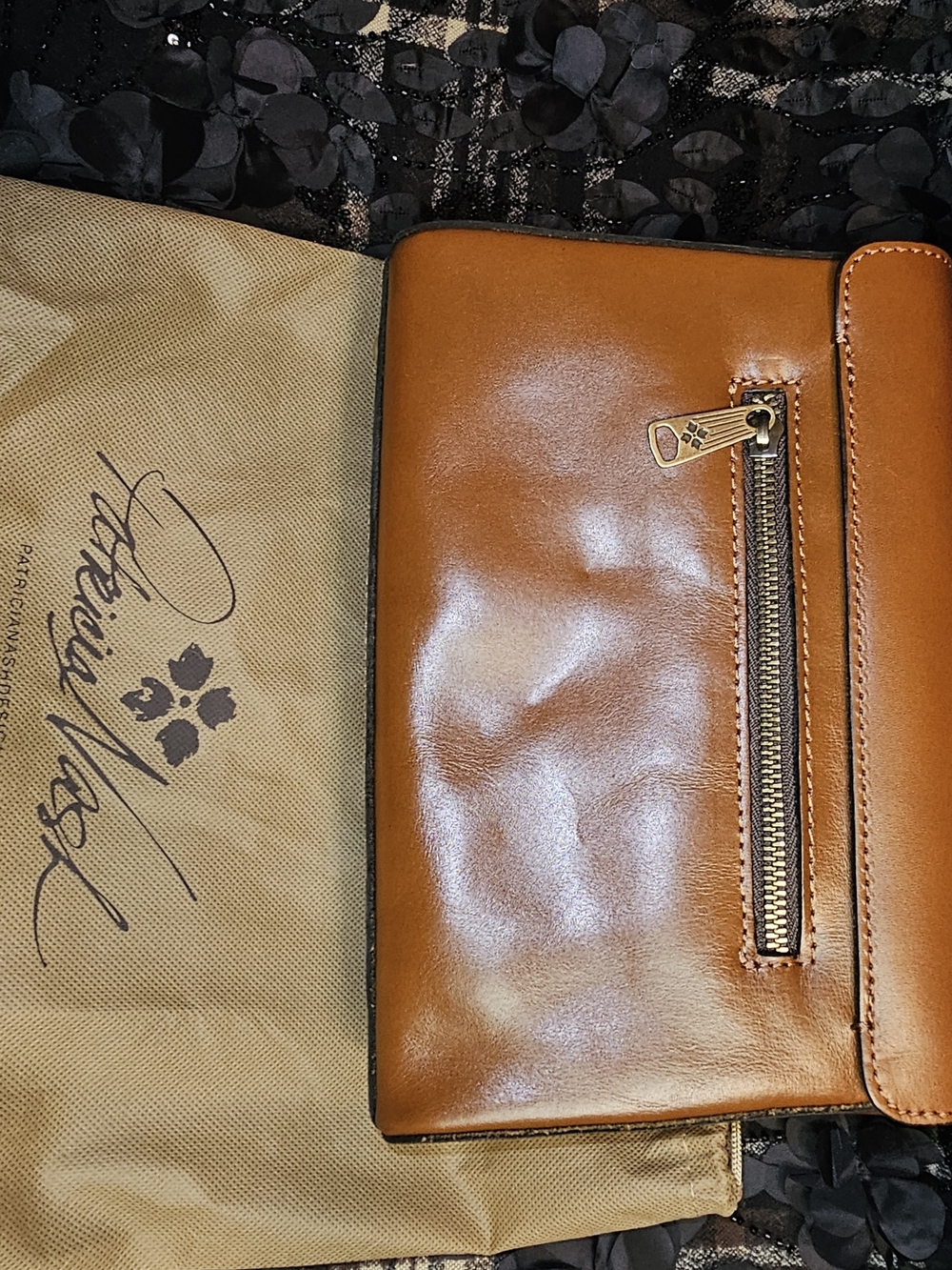 Patricia Nash Cognac Tan Leather Top-Handle Satchel with Gold Hardware - Picture 3 of 4